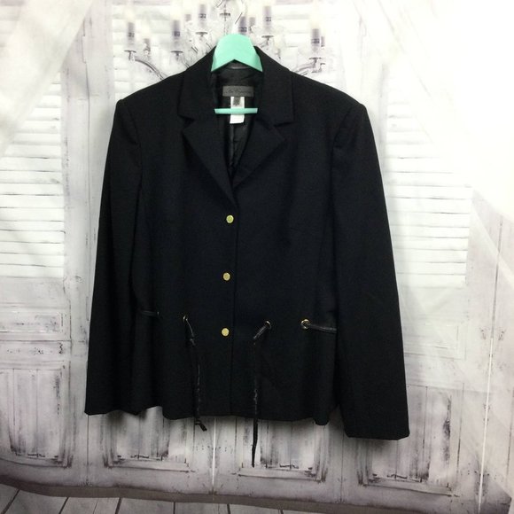Les Copains Black Wool Blend Blazer Jacket 46 10 - Picture 2 of 12